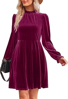 Women's 2023 Velvet Dress Elastic Waistline Fall Long Sleeve Wedding Guest Short Wrap Tunic Formal Dress