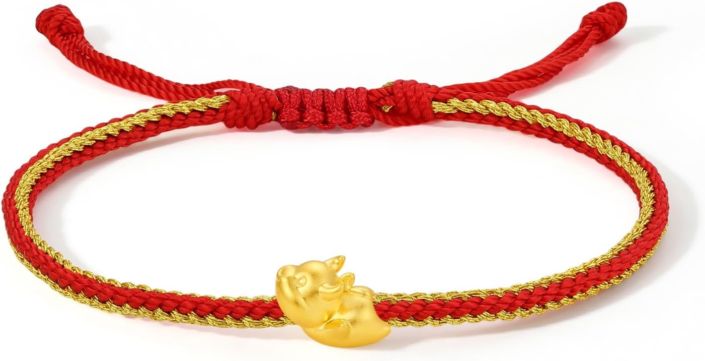 24K Gold Bracelet Chinese Animal Charm Bracelets Adjustable Red String Lucky Zodiac Chain Cute Charms Snake Beads Link Protection Bangle Good Luck Braided Rope New Year Jewelry Gift for Wmen Men