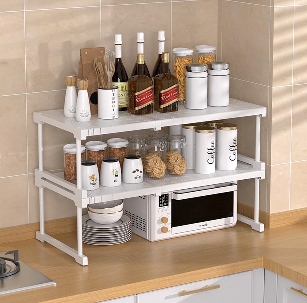 Étagère de placard extensible, étagères de rangement empilables réglables pour économiser de l'espace sous l'évier, séparateur pour placard (24 cm de large + 32 cm de haut, 47 à 68 cm de long