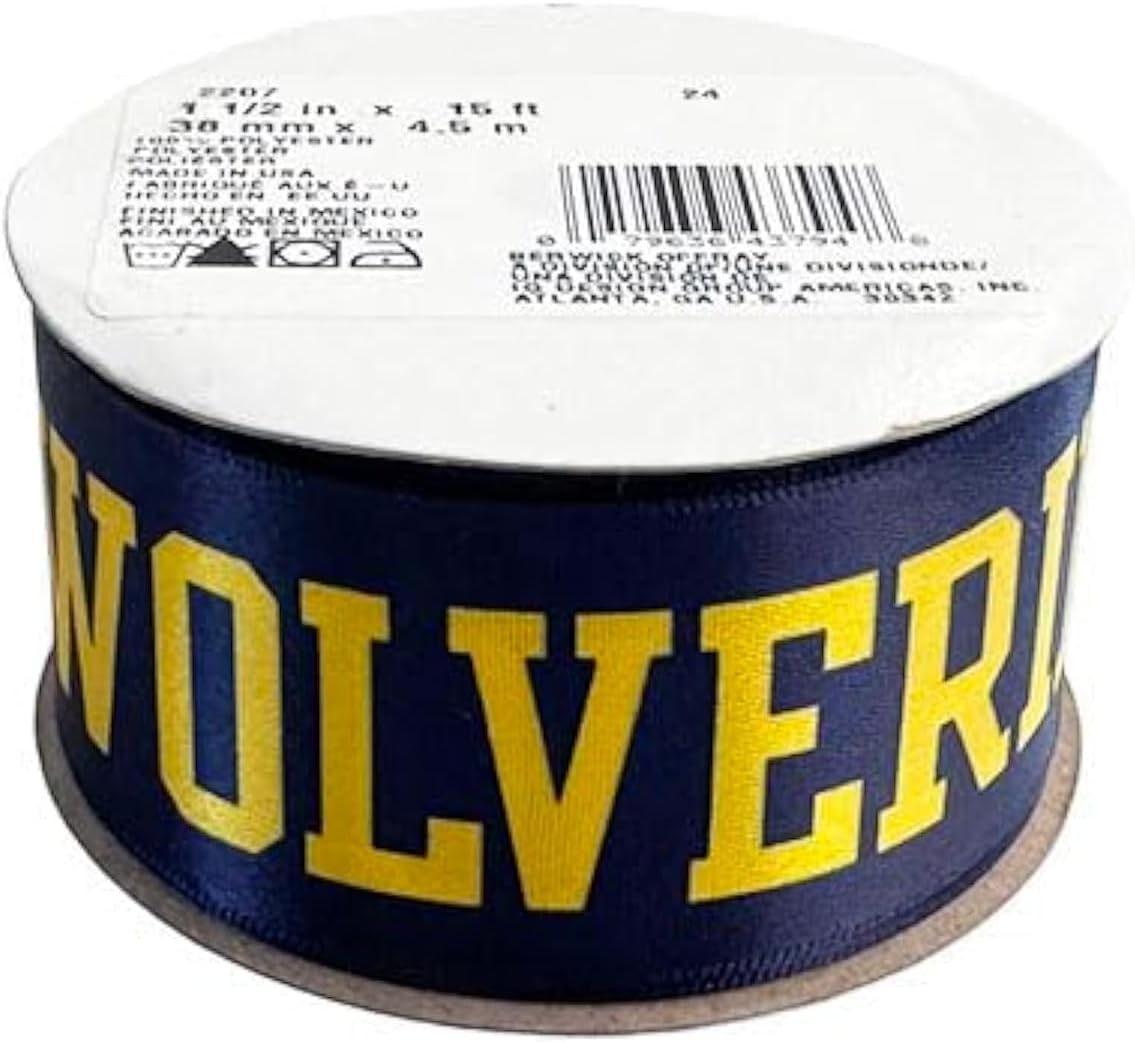 1.5" Michigan Ribbon, Licensed by Offray Ribbon - Officially Licensed (Blue - 15 Yards (5 Feet))