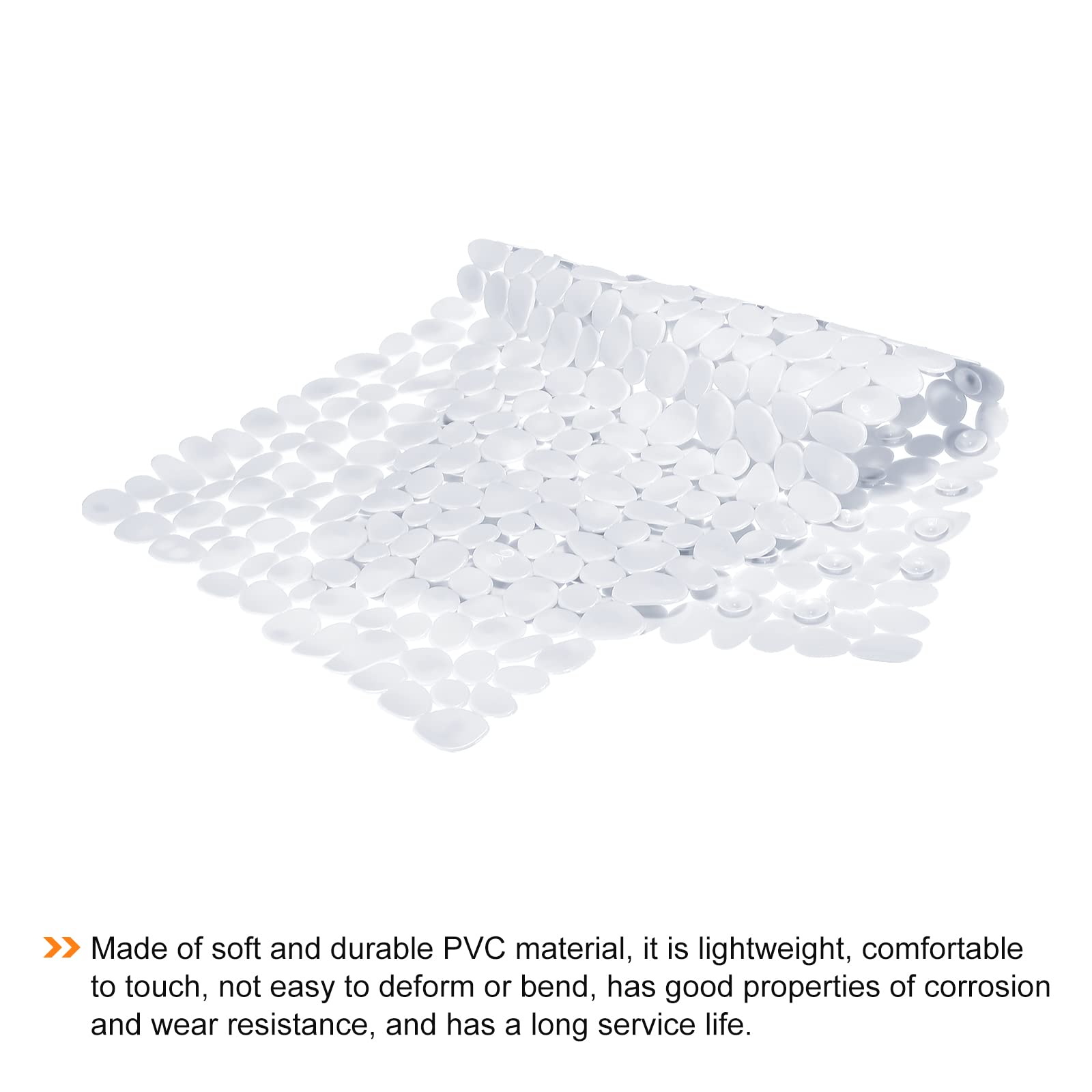 uxcell Alfombrilla de ducha para bañera, 27.5 x 14.2 pulgadas, tapete antideslizante de PVC con agujeros de drenaje, ventosas para bañera, color blanco