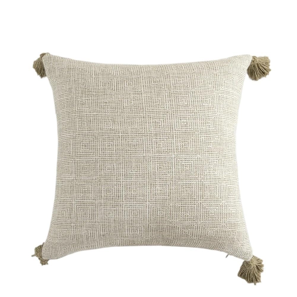 Fgujsur Color03 Cushion Covers Beige Cushion Cover Striped Solid Color Pillowcase For Bedroom Sofa Bohemia Tassels Home Decor(Color03)