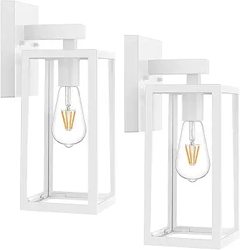 MAXvolador Outdoor Wall Sconce, Exterior Waterproof Lantern Light Fixtures, White Porch Light Toughened Glass, Anti-Rust E26 Patio Lighting, 2 Pack