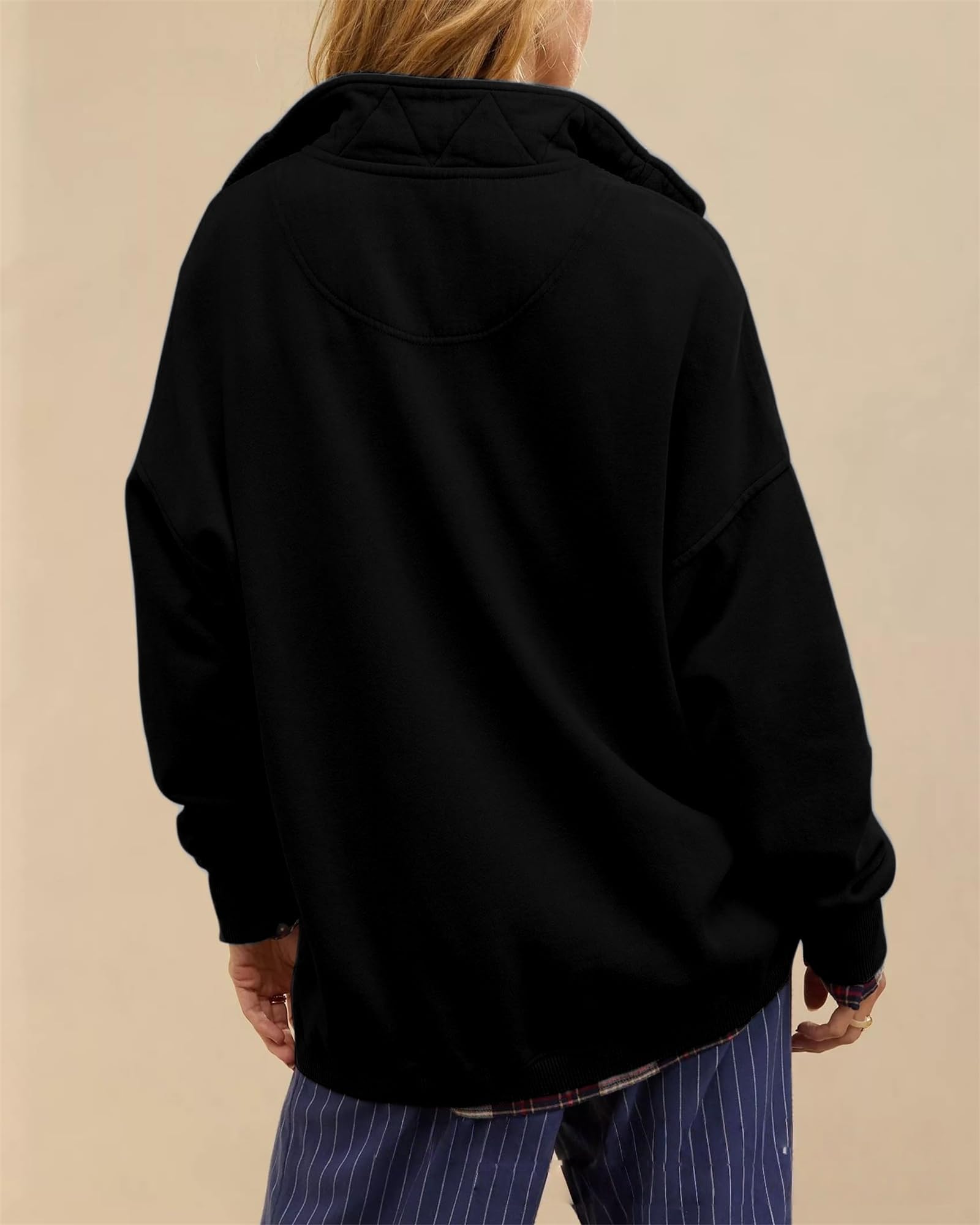 Generisch Bluza damska, oversize, jednokolorowa, stójka, sweter w stylu casual, z krótką listwą guzikową, luźny krój, strój dla nastolatek