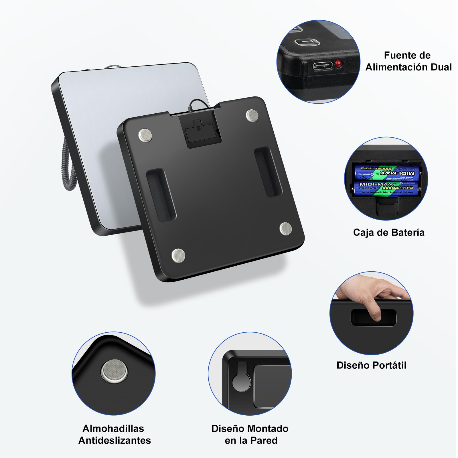 Bascula Industrial, 200 kg / 10 g Bascula Maletas Viaje con Función de Hold/Tara, Báscula con Pantalla LCD para Paquetes, Equipaje y Almacén, Incluye 2 Baterías AAA y Cable de Carga