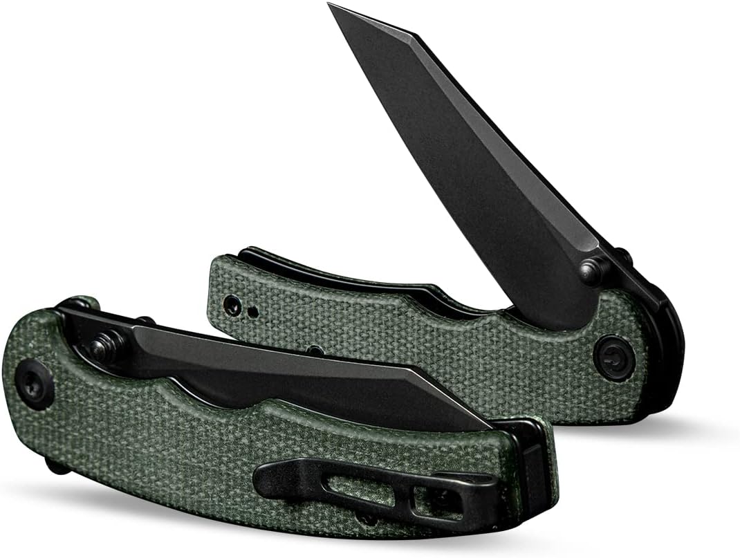 CIVIVI P87 Folder EDC Knife, Kaila Cumings 2.9-in Nitro-V Black Stonewashed Blade Reverse Tanto, Micarta Handle with A Thumb Stud Liner Lock Folding Pocket Knife for Everyday Carry (Green)