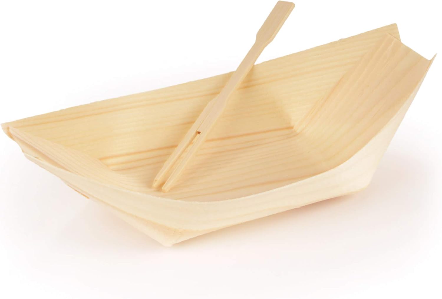 BambooMN Brand - Disposable Wood Boat Plates/Dishes, 5.25" Long x 3" Wide x 1" High with 3.5" Mini Forks - 200 Pieces
