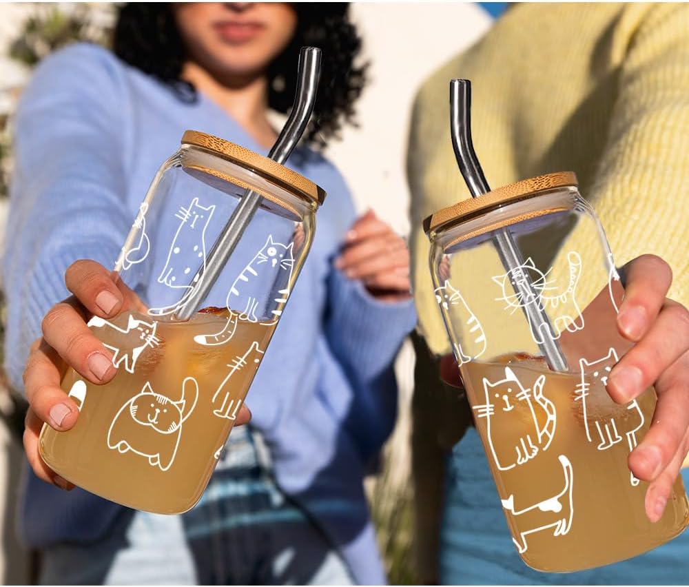 Funny Cat Glass Cup Gifts for Cat Lover Women Girls, Funny Birthday Gifts for Cats Mom Sister Friends Aunt, Coworker, Valentine's Day Gifts for Wife, Cute Cool Cats Lover Gifts Stuff Accessories - Image 4