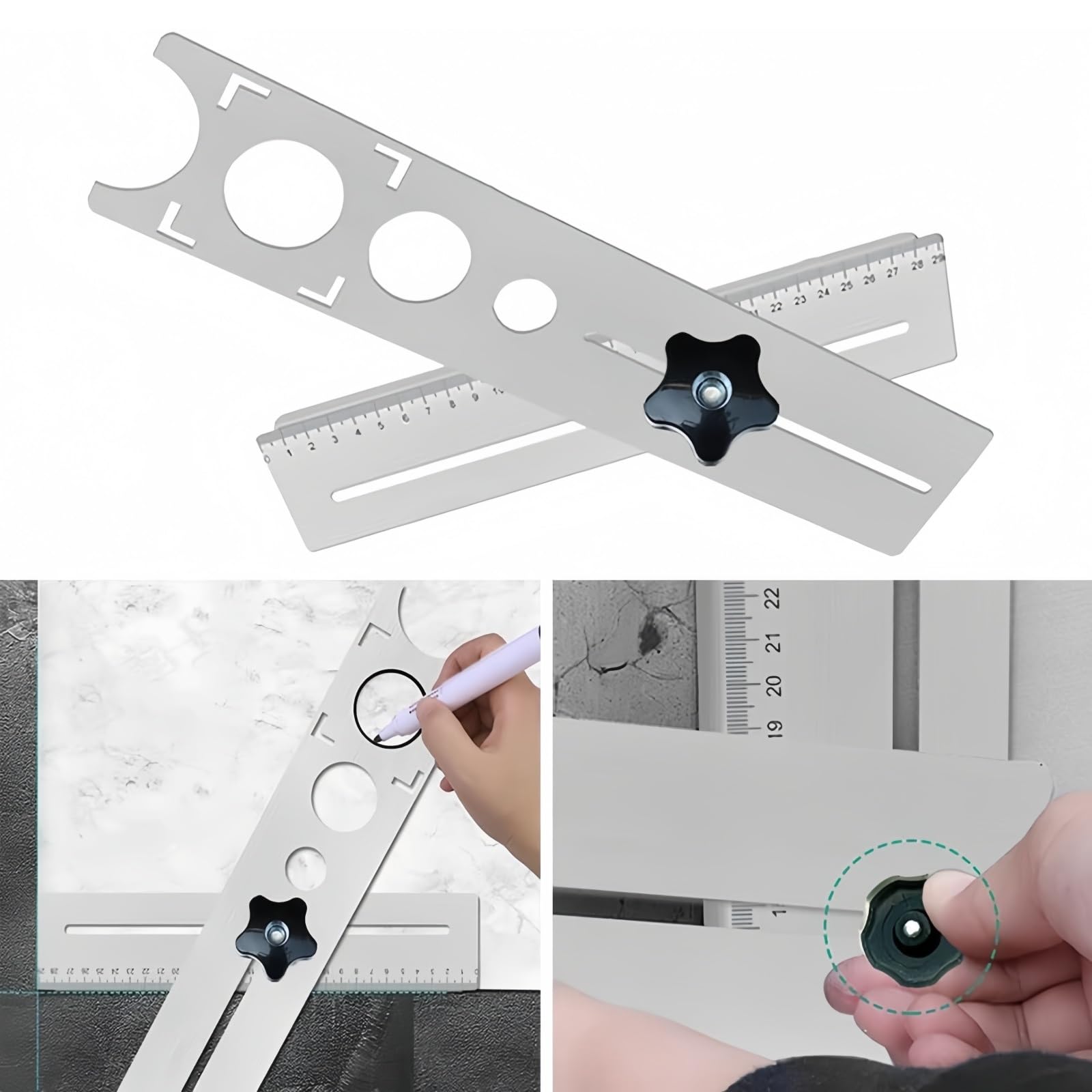 Vollwinkelverstellbares Bohrwerkzeug, Ceramic Tile Hole Locator, Multiple Hole Measurement, Präzisions-Lochfinder Für Fliesen & Mehr, In Keramik, Marmor, Glas Und Keramischen Bodenbelägen(C)