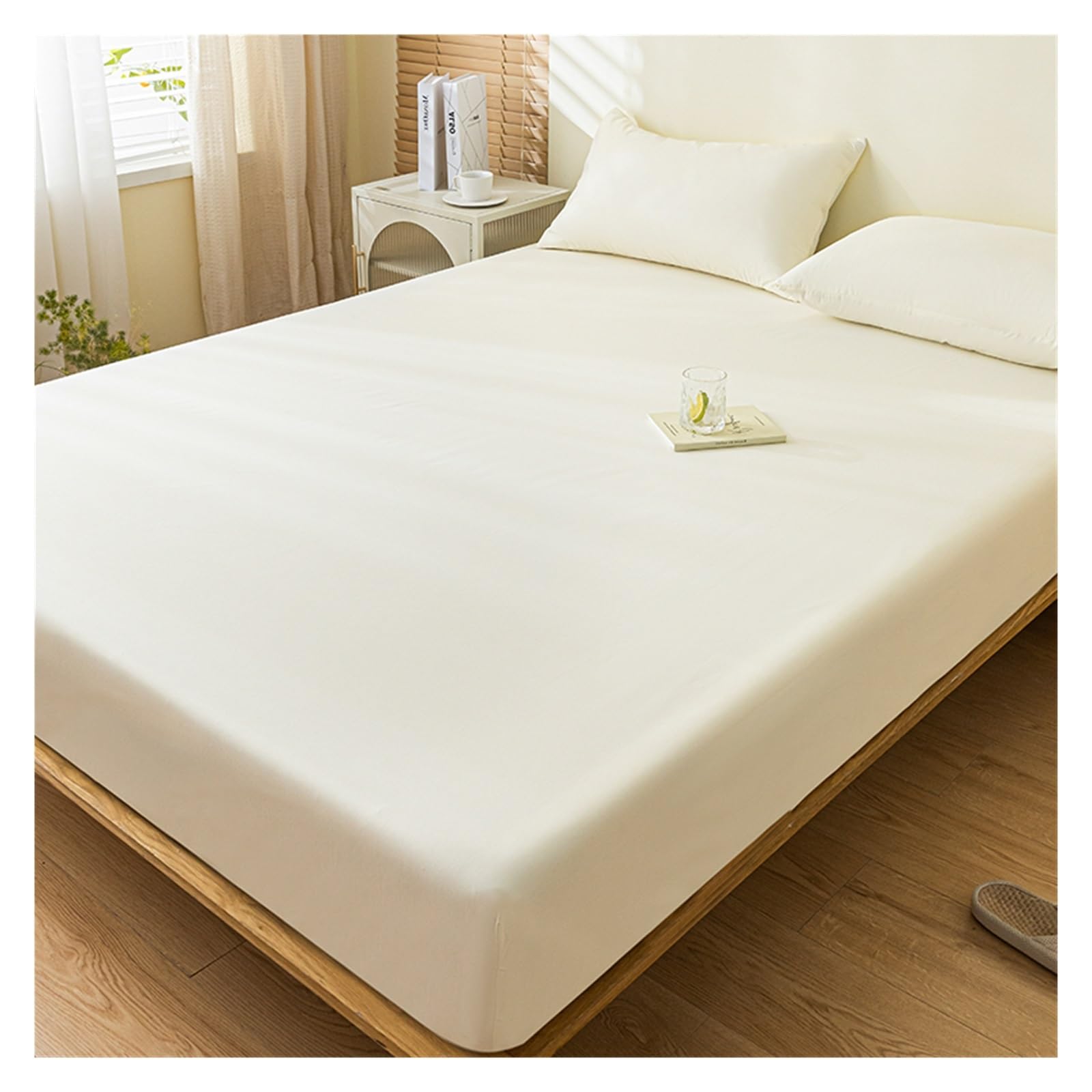 Cubre Colchon Funda de colchón Impermeable, sábana Ajustable con Banda elástica, Protector Antideslizante for Cama Individual, Doble, Queen y King(Cream White,Twin 39x74x12inch)