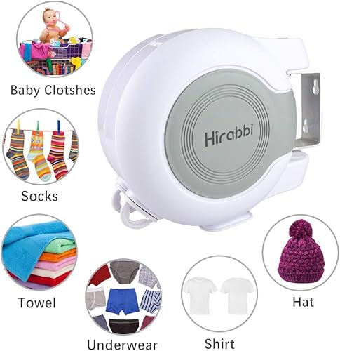 Miniatura 5 de Tendedero retráctil de 2 x 49 pies para interiores y exteriores doble línea de ropa resistente para secado de lavandería montado en la pared cuerda