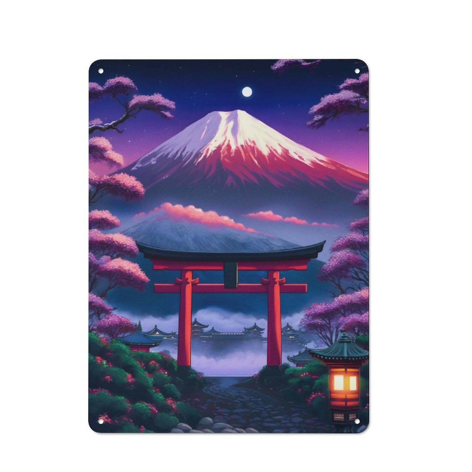 Junmoney Torii Gate Mt Fuji Retro Metal Wall Sign 40X30cm With For Garage Wall, A Decorative Metal Sign For Garages And Workshops