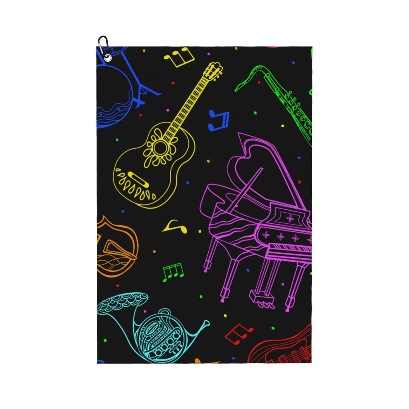 Hnnkloy Musical Instruments Neon Colors, 16x24 in Portable Waffle Golf Towels with Carabiner Clip for Golf Bag