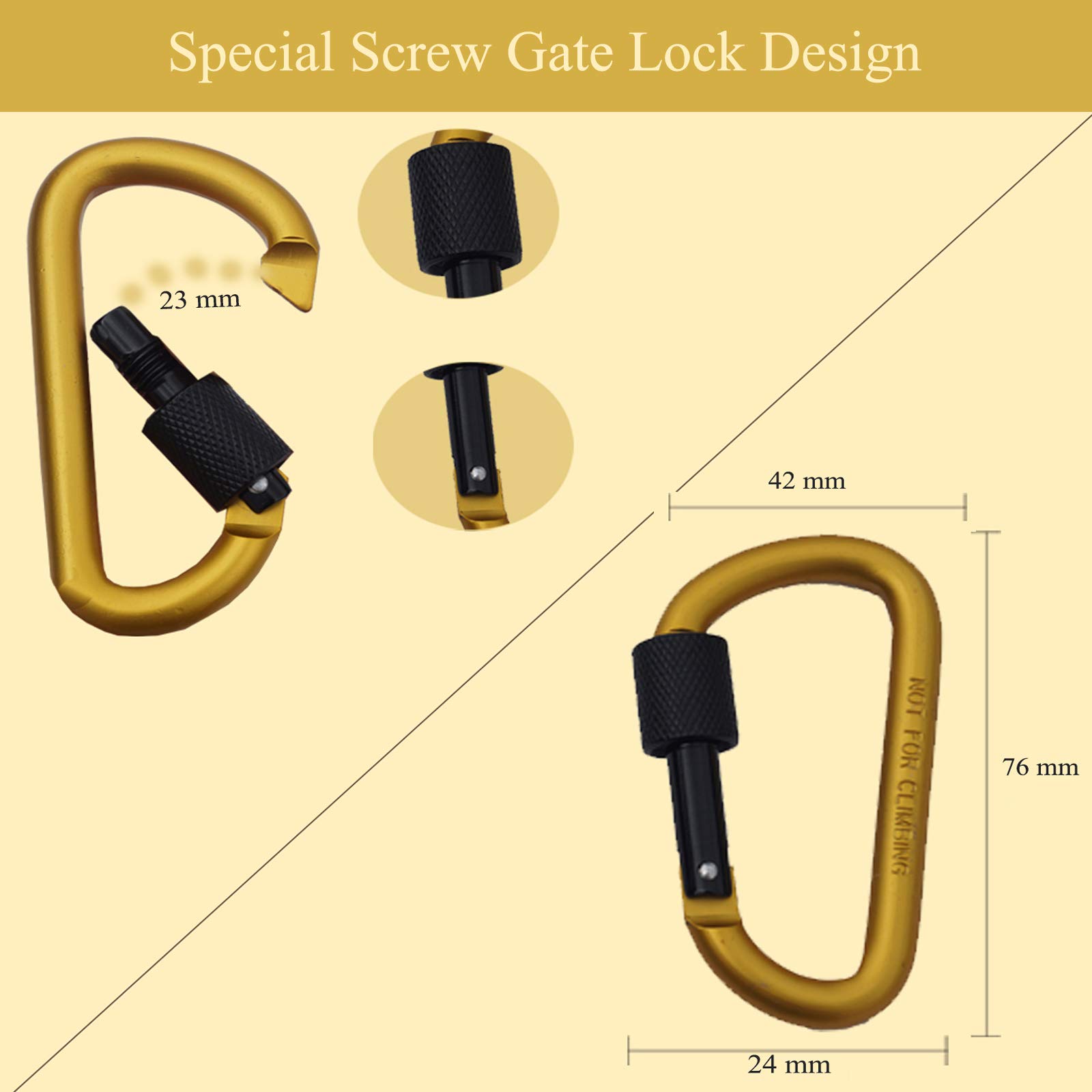 10er-Pack Camping Haken Aluminium Schlüsselanhänger Karabiner D-Form Schnallen Schlüsselanhänger-Clips, sichere Rotation Torschnalle Clip Haken