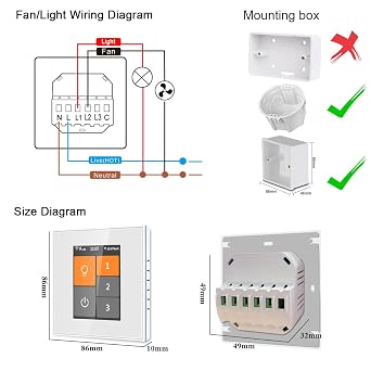 LANBON LCD Ceiling Fan & Light Smart Switch, 3 Customized Fan Speeds, Glass Touch Fan Switch Works with Alexa & Google Home, 2.4G Wi-Fi Light Switch, Neutral Wire Required, L8-HF