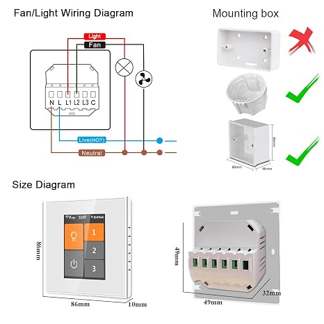 LANBON LCD Ceiling Fan & Light Smart Switch, 3 Customized Fan Speeds, Glass Touch Fan Switch Works with Alexa & Google Home, 2.4G Wi-Fi Light Switch, Neutral Wire Required, L8-HF