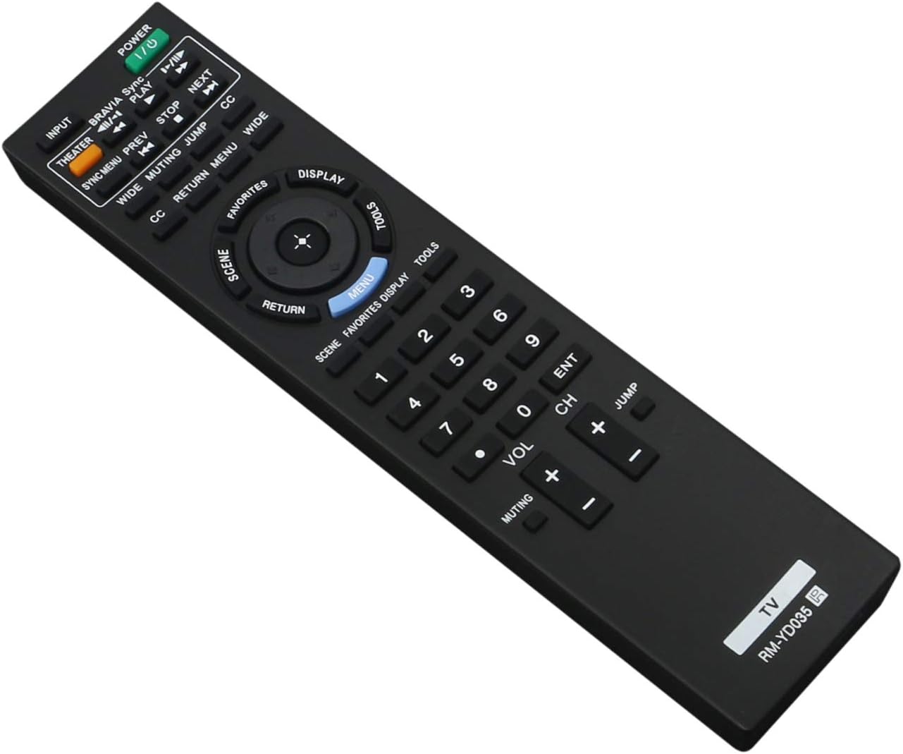 ZdalaMit RM-YD035 Replacement Remote Control, angled view showing the front buttons.