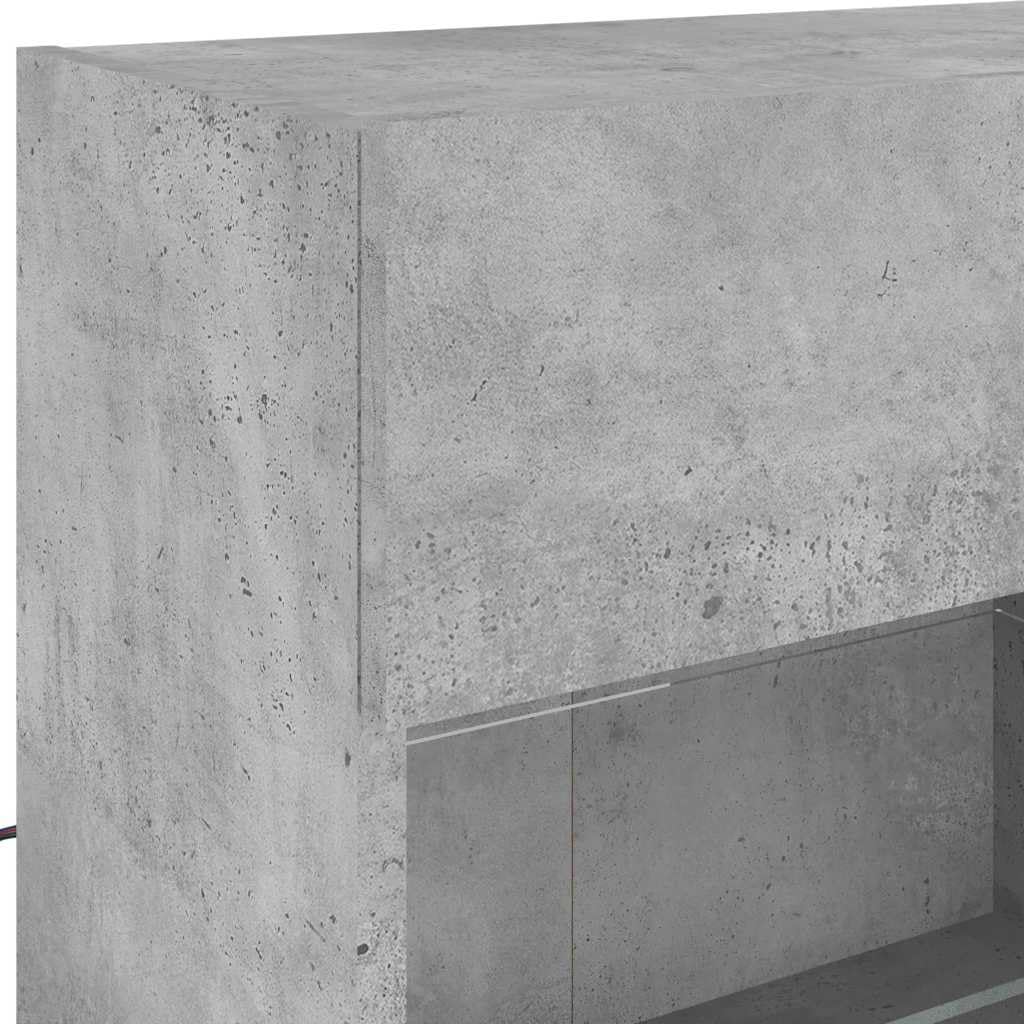 vidaXL TV Wohnwand mit LED-Leuchten 6-TLG., Anbauwand mit Stauraum Wandmontage, Schrankwand für Wohnzimmer, Hängeschrank, Betongrau Holzwerkstoff