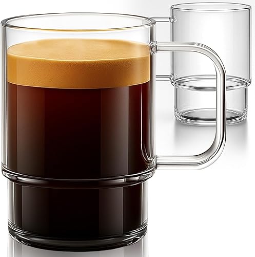 Miniatura 8 de Aquach Taza de vidrio de 18 onzas, 2 unidades, apilable, transparente, para café, té, jugo, vasos para beber