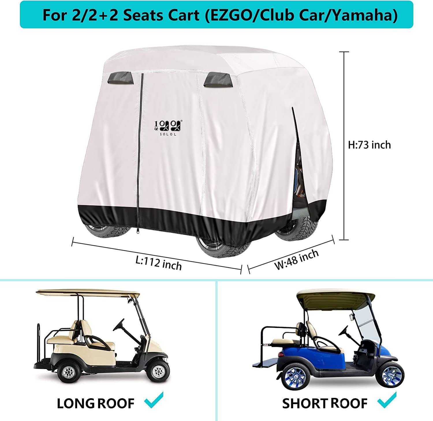 Golf Cart Covers Universal für Yamaha EZGO Club Car Lifted 2/4 Passagiere 600D Wasserdicht Winddicht Sonnengeschützt Outdoor Vollabdeckung 3-Reißverschluss