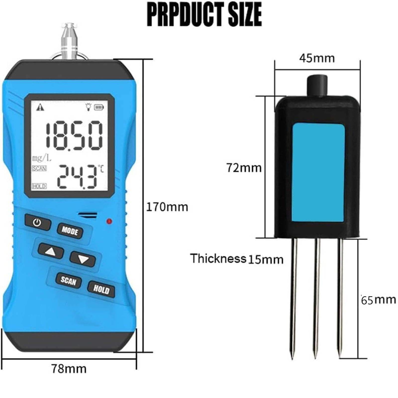 Rilevatore di suolo portatile con display LCD retroilluminato, misura il pH del suolo, temperatura di umidità, fertilità NPK, conduttività elettrica, risposta rapida per piante in vaso da giardino