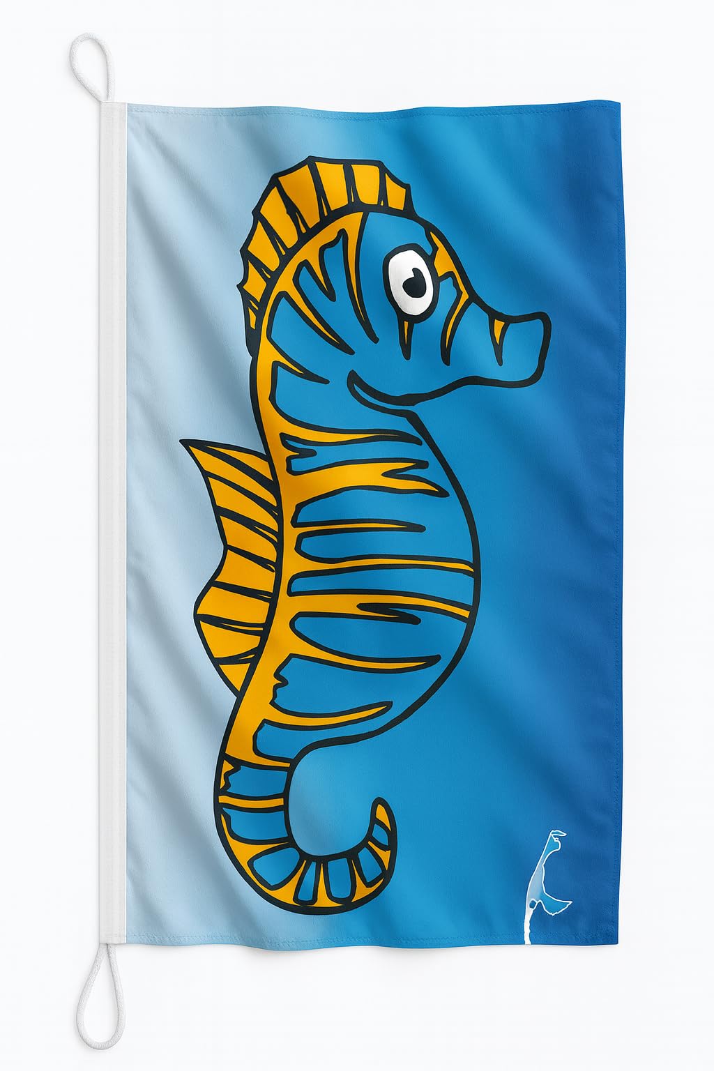 Drapeau hippocampe 250 x 150 cm pour habiller un grand mur extérieur vide