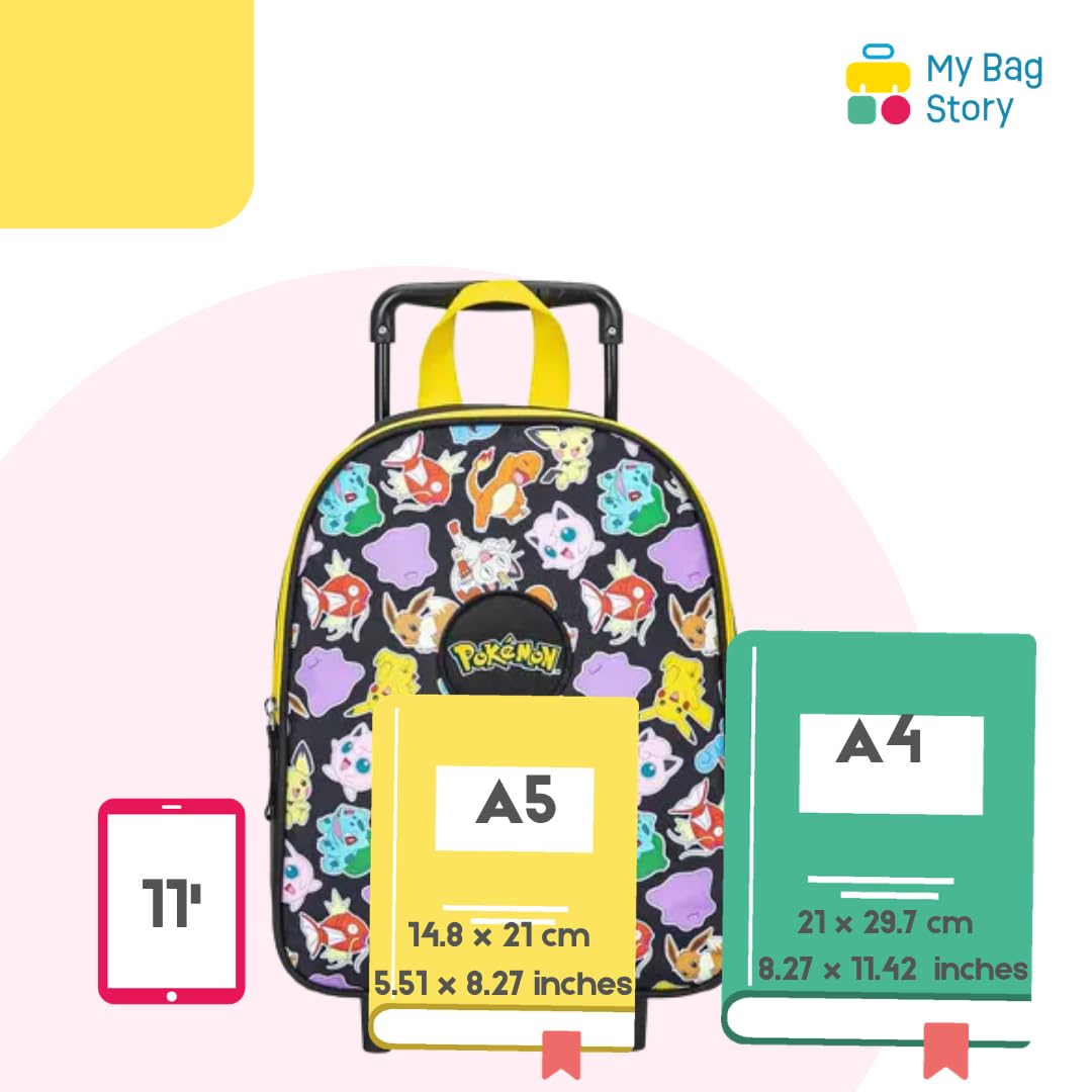 mybagstory | Sac à Dos à roulettes Pokémon 32cm | Cartable Trolley Enfant Pikachu Noir et Jaune | Sac Scolaire Maternelle et Loisirs | Polyester Résistant