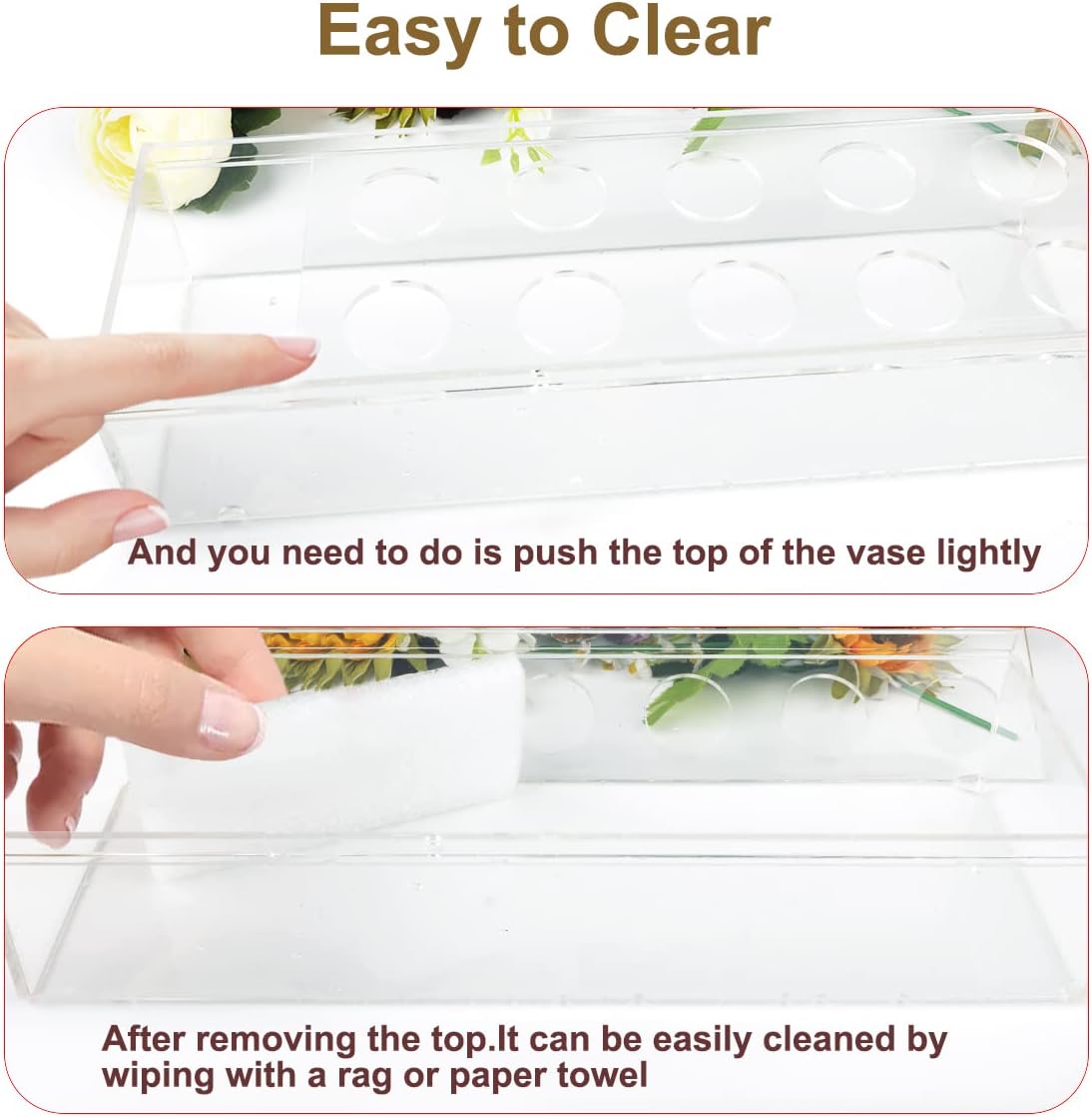 Flower Vase Acrylic Rectangular Floral Centerpiece for Dining Table, Long Rectangle Vase Decorative Clear Vase for Home and Weddings Decor - Flowers not Included