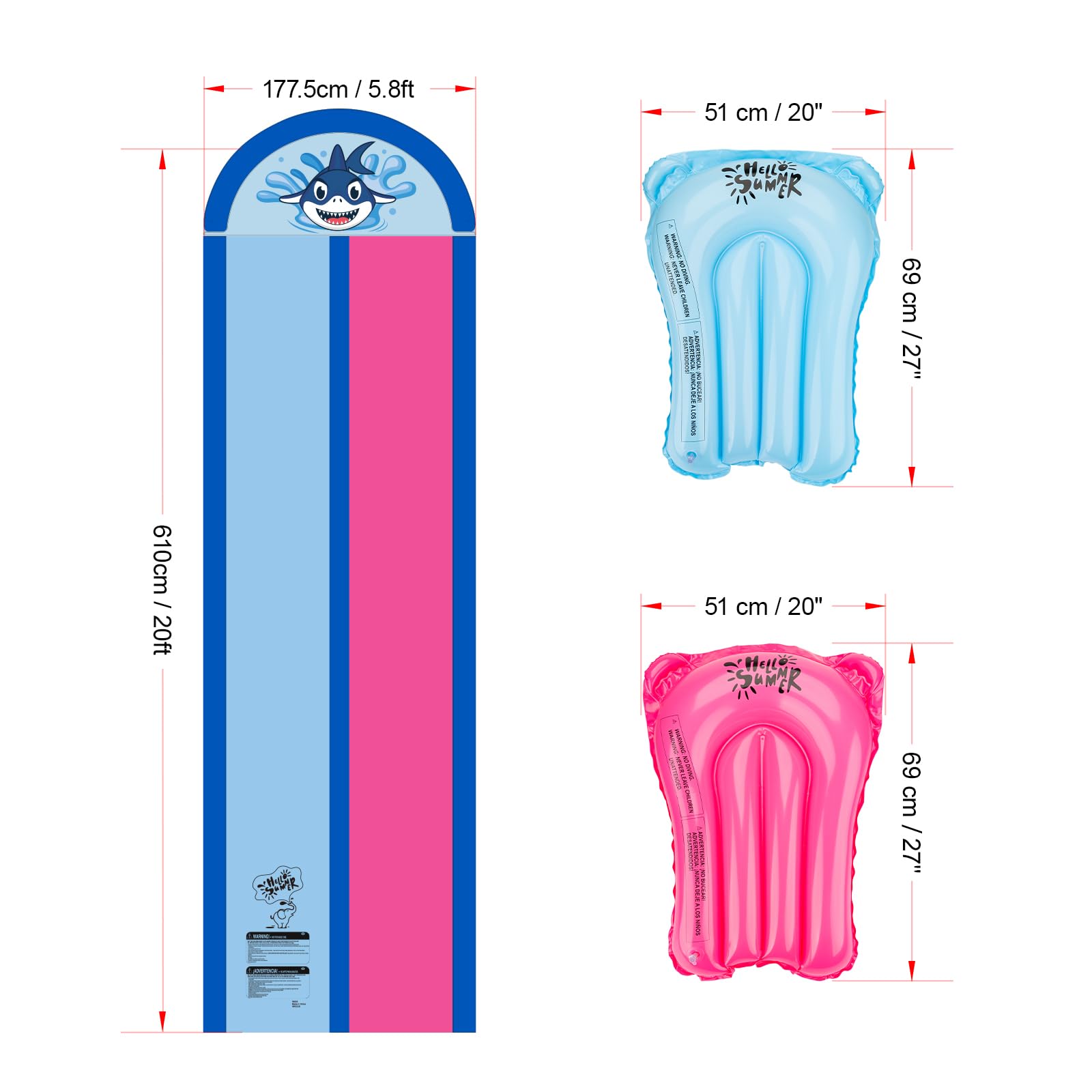 Slip N Slide Waterglijbaan 5,5m Dubbele Baan met Plonsbad & Bodyboards 2
