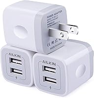AILKIN 3Pack Dual Port USB Wall Charger 5V/2.1A Fast Charging Block for iPhone 17/16/15/14, Samsung Galaxy S25/S24, Google Pixel - Home/Travel Adapter
