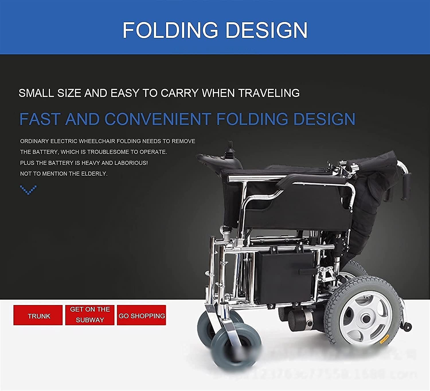 Elektryczny Wózek Inwalidzki Składany Przenośny Wózek Inwalidzki Elektryczny Automatyczny Skuter Podróżny Przenośny Czterokołowy Wózek Dla Osób Starszych, Czerwony (Czerwony)