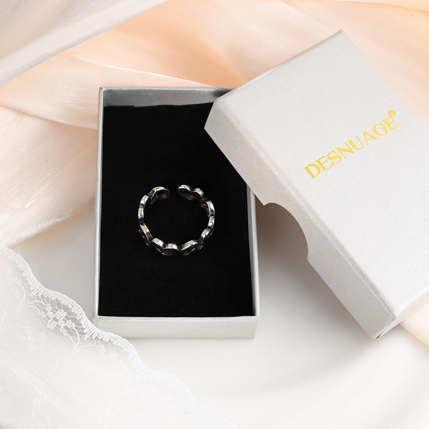 Silver Heart Ring - Adjustable Vintage Sterling Silver Open Heart Ring for Women, Unique Statement Thumb - Image 7