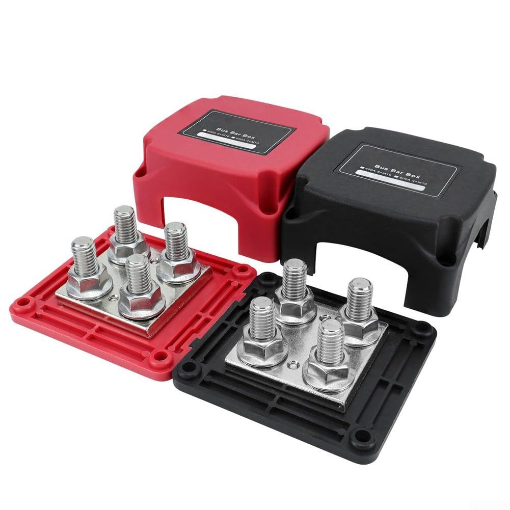 400 A Marine Sammelschienen-Panel mit M10-Klemmen, 12 V-48 V DC, verstärktes Nylon, Kupfer, Edelstahl, für Wohnmobil, Boot, LKW, industrielle elektrische Verteilung (rot + schwarz)