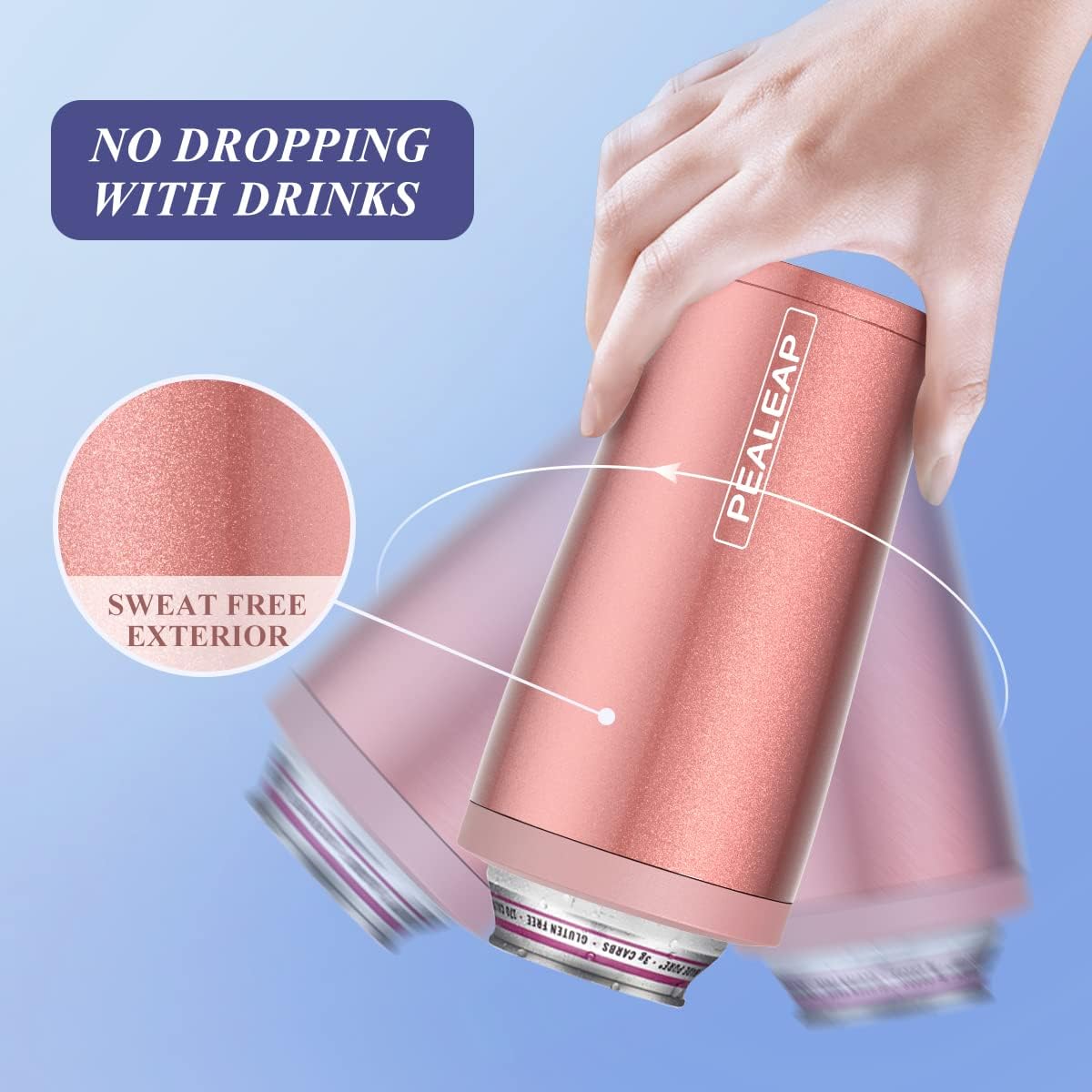 4 in 1 Insulated Slim Can Cooler for 12 OZ Cans and Beer Bottle - Keep 8 Hours Cold, Easy to Hold - Stainless Steel Can Holder, Double Walled Can Insulator for Hard Seltzer and More (Rose Gold) - Image 4