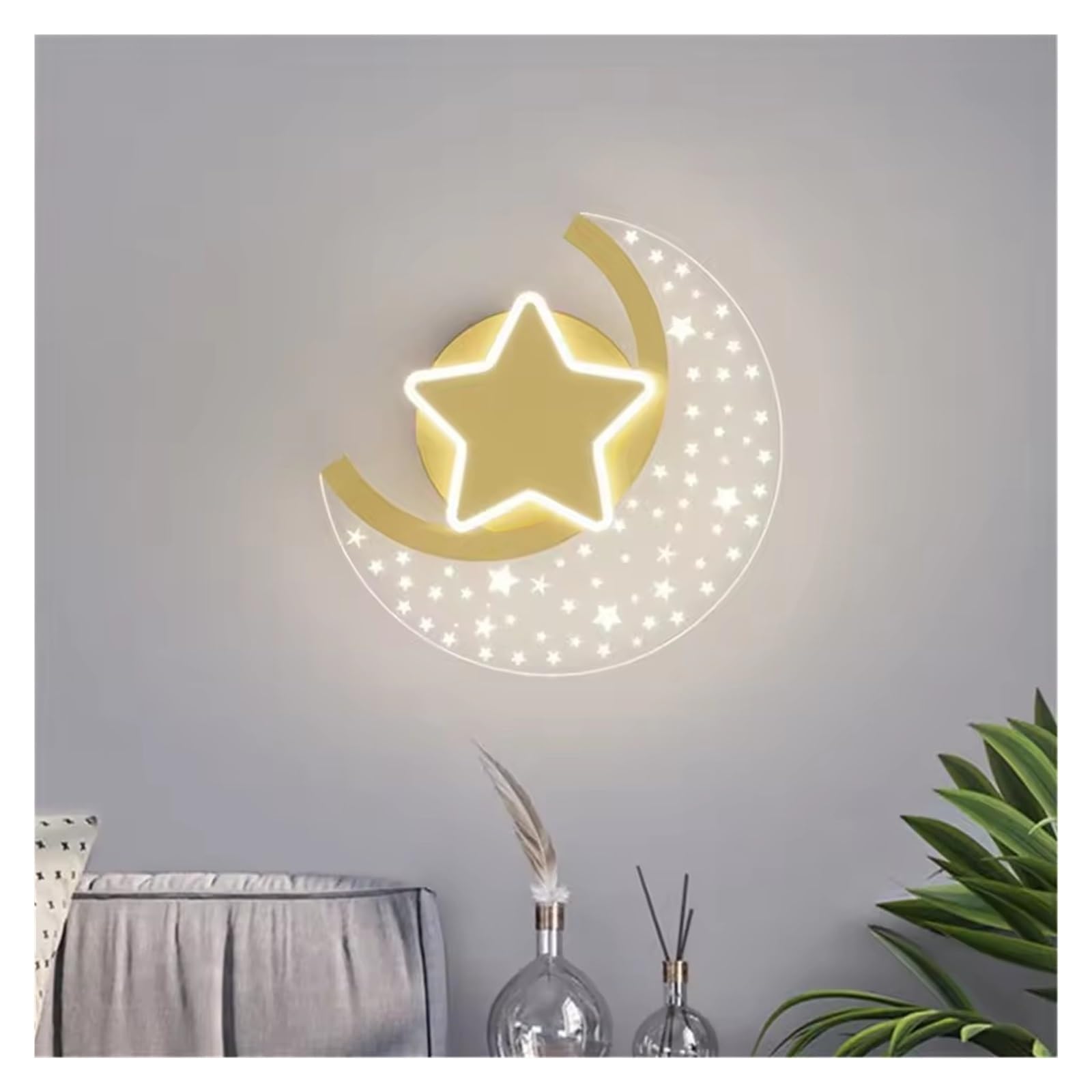 Akrylowa lampa ścienna LED gwiazda księżyc do pokoju dziecięcego, kreatywna lampka nocna kinkiet do przedpokoju i sypialni, pomoc w zasypianiu dziecka, nowoczesne oświetlenie wystroju domu