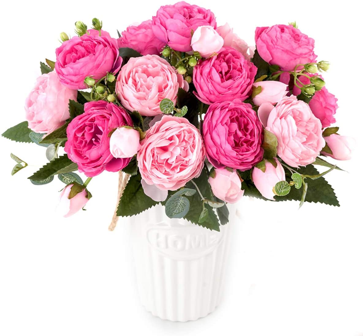 HAOSHICS 4 Packs Artificial Peony Silk Flowers Fake Glorious Flower Bouquets for Wedding Party Bridal Home Decoration (Rose Red & Pink)