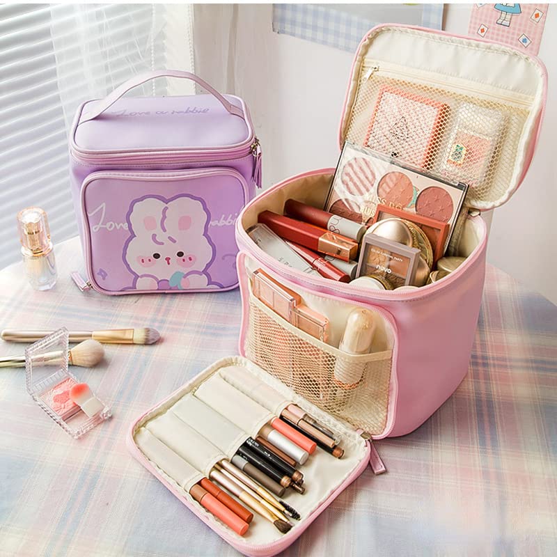 Miniatura 2 de Bolsa de cosméticos Kawaii linda para mujer, bolsa de maquillaje de viaje, bolsa organizadora de maquillaje, bolsa de aseo (rosa)