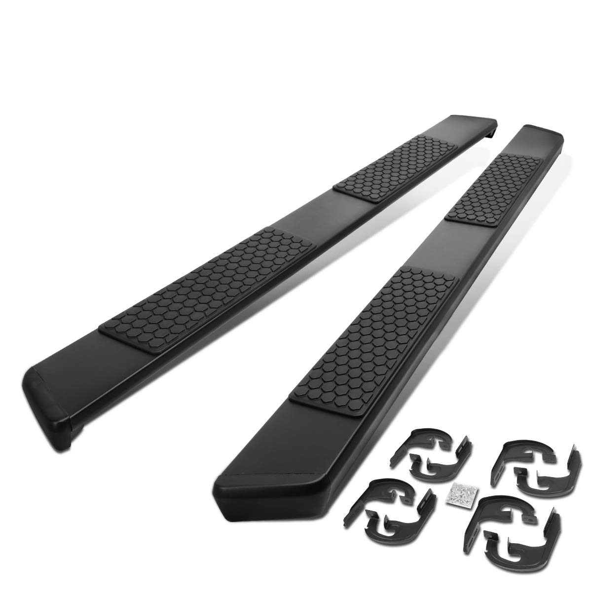 Auto Dynasty Running Boards 5.5 Inches Flat Honeycomb Step Pad Compatible with 2004-2014 Ford F-150 Crew Cab, Stainless Steel Side Step Nerf Basr, Black Powdercoated