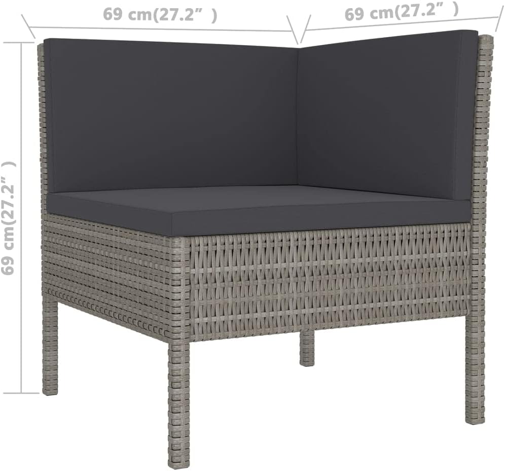 vidaXL Patio Lounge Set with Cushions - 6 Piece, Stylish Modern Farmhouse Design, Weather- PE Rattan and Powder-Coated Steel Frame, Gray