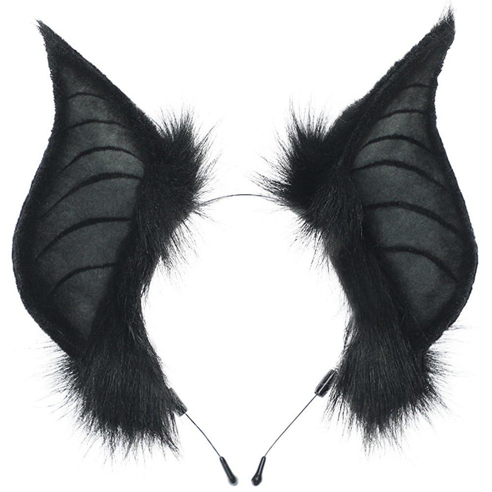 Fituenly Black Bat Ears Headband,Halloween Bat Ears Hair Hoop Fancy Cosplay Headwear, Hair Accessories For Role Play,