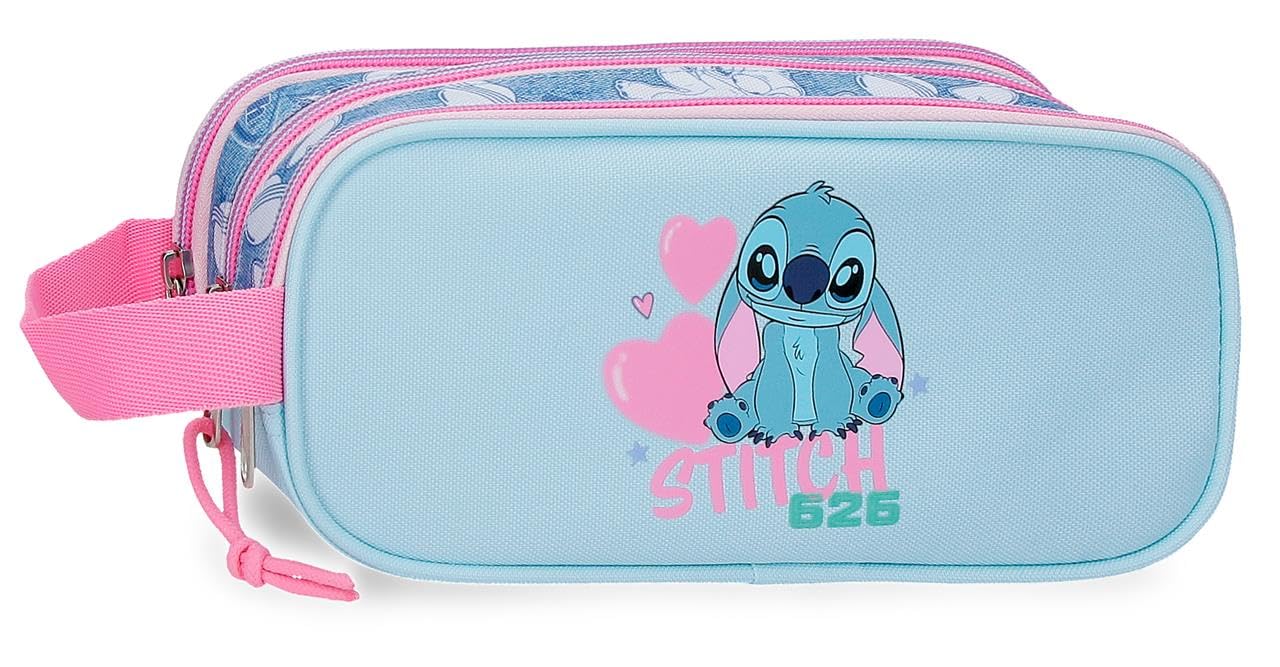 Joumma Disney Stitch Hearts Estuche Triple Blue 22x10x9 cms Polyester