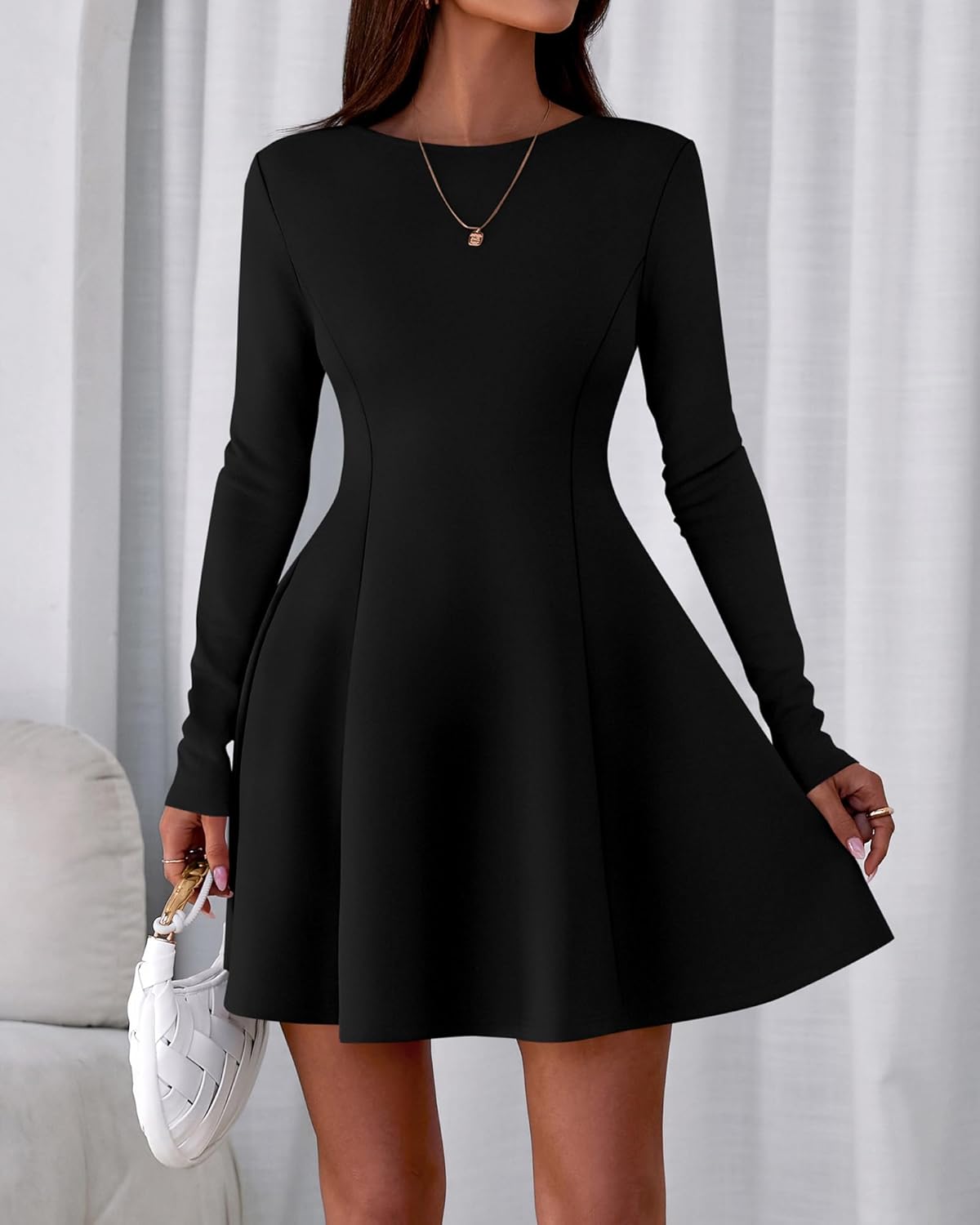BTFBM Fall Dresses for Women 2026 Elegant Classy Flowy A Line Long Sleeve Business Homecoming Cocktail Sweater Dress - Image 7