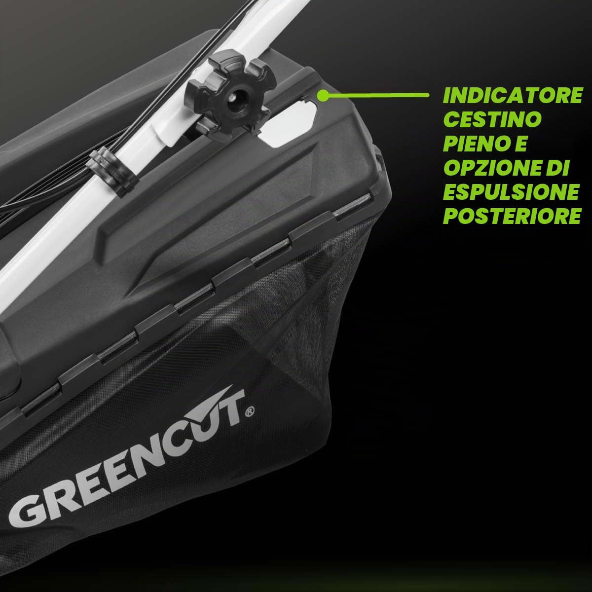 GREENCUT GLM690X – Rasaerba a benzina 132cc semovente, avviamento manuale, larghezza 41 cm, altezza regolabile, sacco 45 L, per giardini fino a 1100 m²