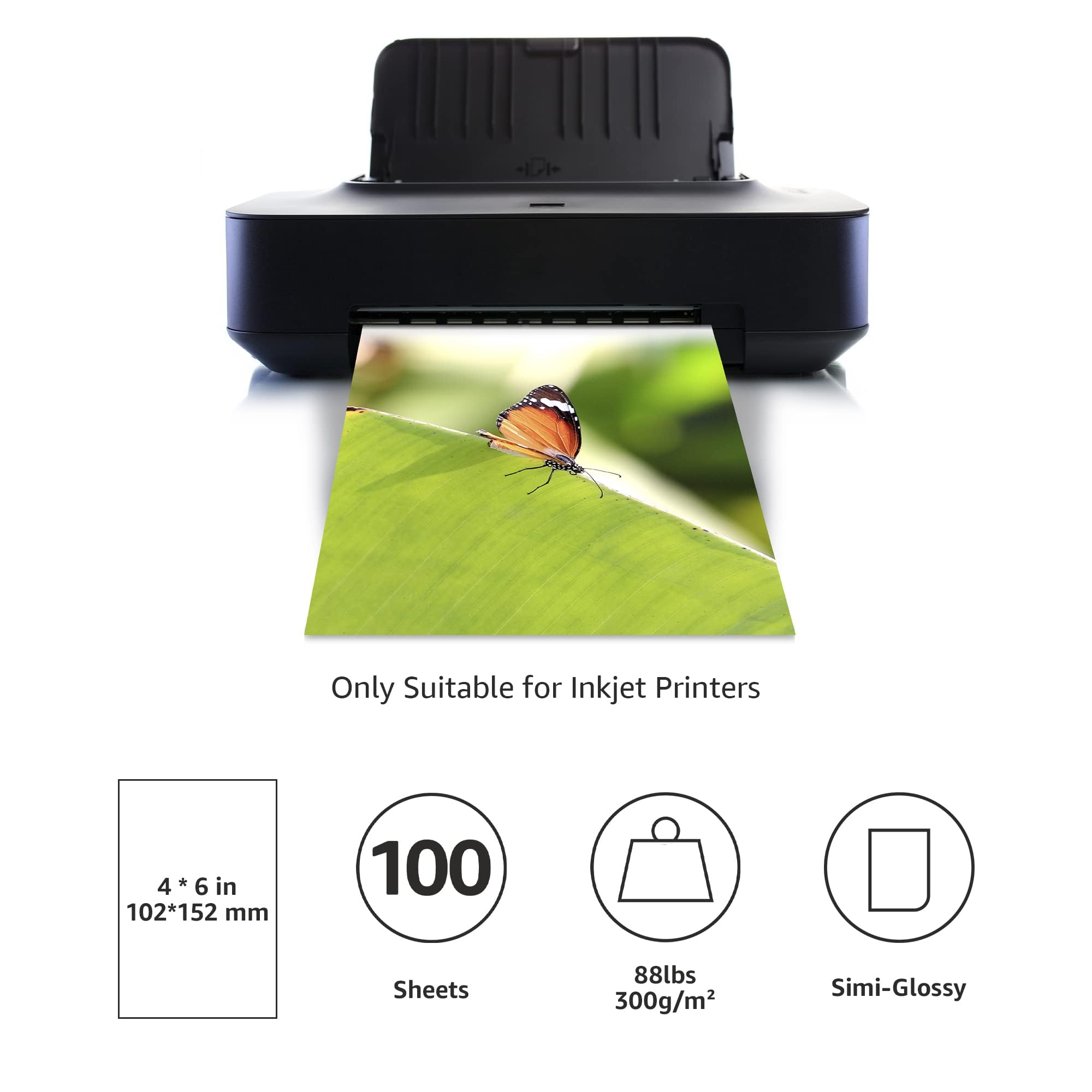 Amazon Basics Carta fotografica semi-lucida 10.2 x 15.2 cm 300 g/m² 100 sztuk