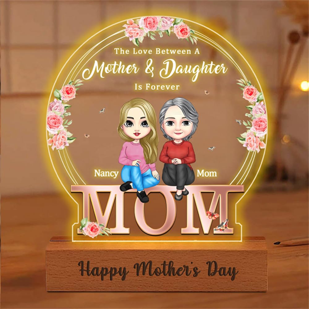 MYZQIFF Mom We Love You Personalized Night Light Gifts, Custom Mother and Daughter Lights Decor,Mothers Day Birthday Flower Light Gifts for Mama Mommy from Kids Daughter Son on Christmas