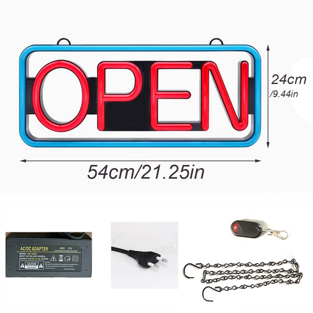 OOWOKS Letrero de luz de neón Open Letreros de neón de Palabra Abierta Cartel publicitario neón Open LED con Control Remoto Luces de neón Colgante Abiertas Luz de neón para Bar Hotel Tienda Cafetería