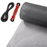 FLYZZZ Profi Fliegengitter Fenster &Tür Set – 150X300cm Fiberglas Gewebe Meterware in Schwarz – Inkl. Φ 12m Keder, ergonomischem Einrollwerkzeug & Cutter – Insektenschutz Ersatznetz zum Zuschneiden