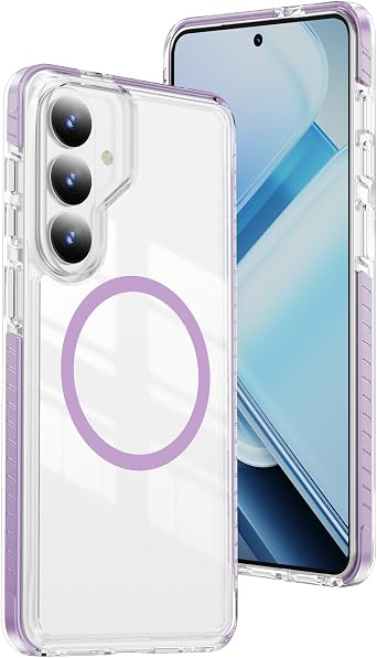 Magnetic Case for Samsung Galaxy S26 5G Compatible with Magsafe, Military Shockproof Protective Bumper Cute Transparent Slim Anti-Yellowing Cover for Samsung S26 5G, Clear Purple CT
