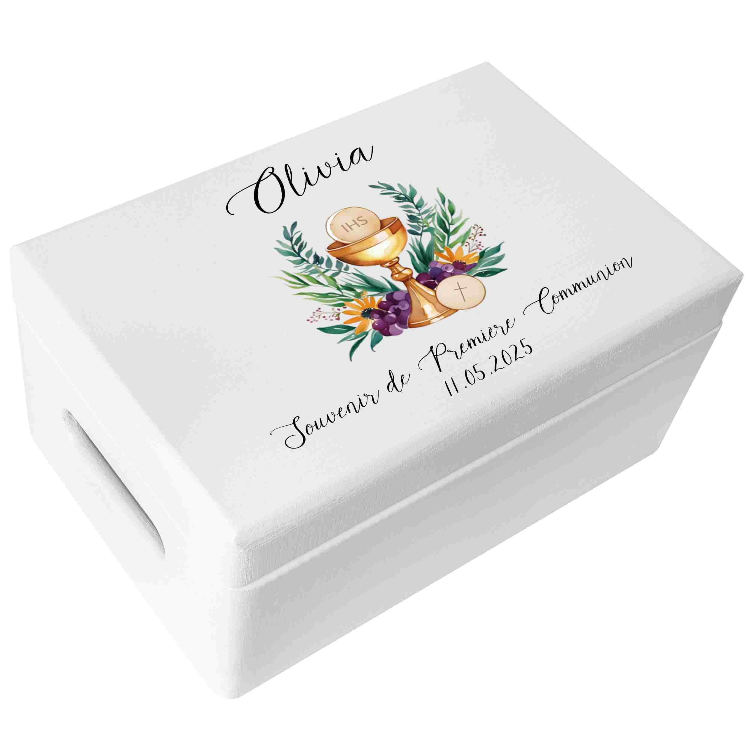 Creative Deco Personnalisé Première Communion Cadeau Boite Blanc | Boîte à Souvenirs en Bois pour Garçon et Fille | Personnalisés - Calice | Personnalisable Idée Coffret Décorations