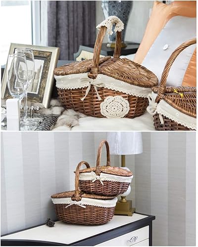 Miniatura 4 de Cesta de picnic de mimbre hecha a mano, cesta de sauce con tapa dividida, cesta de picnic de mimbre, cestas de regalo, cesta de almacenamiento,